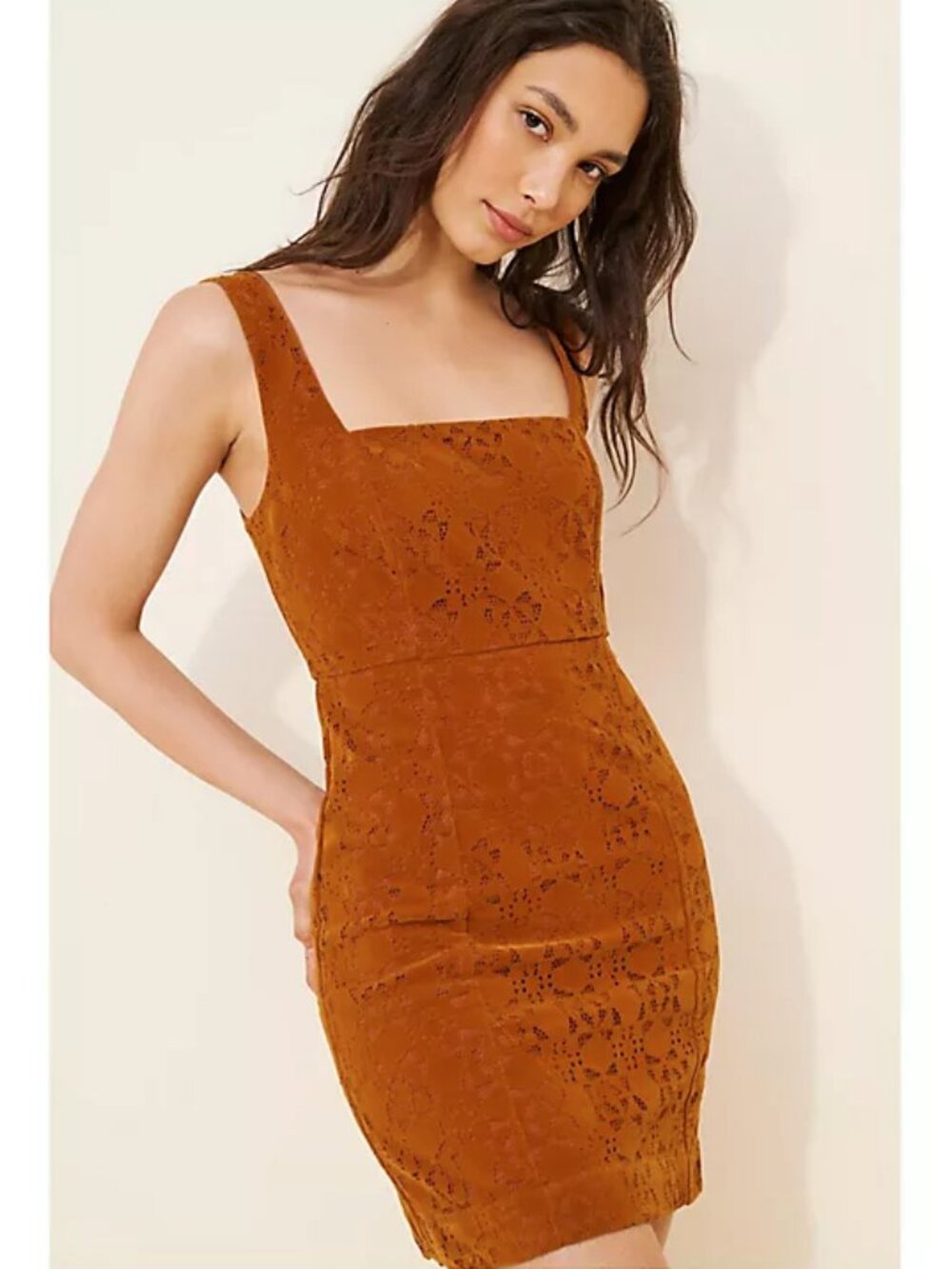 NWOT Maeve Anthropologie Faux Suede Shift Mini Dress Copper Fall Party Dress 2P